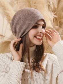 LEAJOURNO. 1顶秋冬新款韩版百搭复古针织帽，保暖护耳宽松帽，女士款 - 摩卡棕 - 查看 13