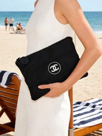  CHANEL Lady Quilted Cosmetic Bag, Available In Black And White, Decorated With The Iconic Logo, Multiple Inner Pockets, Zipper Closure, Luxurious Cosmetic Storage Bag, Ideal For Daily Use And Travel