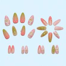 Handmade Wear Nail Piece 3D Epoxy Nail Piece Pink Green Gradual Change Flower Pearl Wear Fake Nails - Z117 - Hộp [Gel dạng gel + Con lăn] - Xem 3