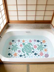 2张海龟及海洋生物浴缸贴纸，防滑乙烯基材质，防水防潮，自粘可移除，海洋生物图案，为浴室增添乐趣 - 彩色 - 查看 7