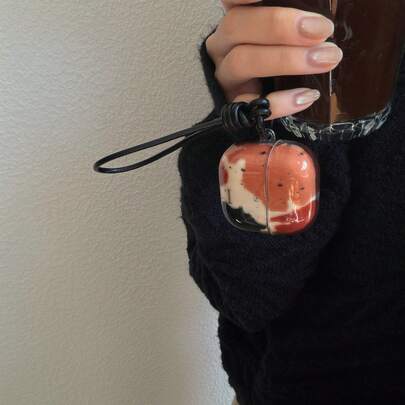 Vintage Amber Splatter Color Lanyard Earphone Case Compatible With Huawei Freebuds 7i, Freebuds 2, Freebuds SE3, Freebuds 5i, Buds Pro 3, Cute Korean Style Earphone Case For Autumn/Winter