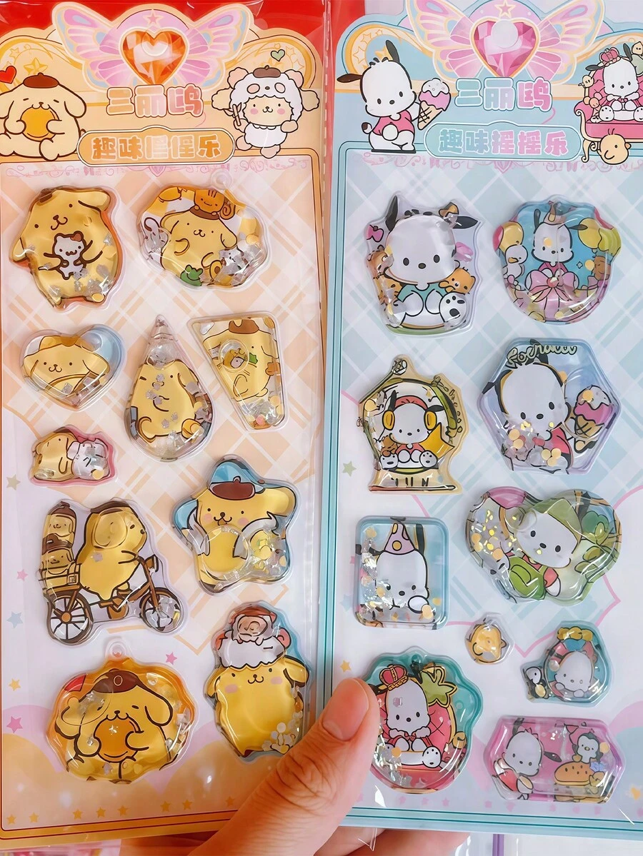 3D卡通贴纸，摇晃水贴纸，儿童摇晃贴纸，包含紫色大狗、粉色西瓜、黄色布丁、粉色小猫、紫色兔子、Kuro 3D卡通人物，适合DIY奖励、商务礼品、广告礼品、促销礼品、福利礼品、节日礼品 - 彩色 - 查看 1