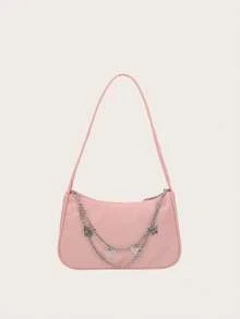 Trendig enfärgad axelväska - Rosa - Visa 3