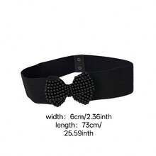 1条女士黑色珍珠蝴蝶结弹力腰带，百搭连衣裙、衬衫，优雅舒适，四季皆宜。 - 黑色 - 查看 4