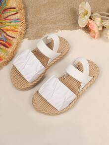 1双白色儿童/青少年布艺交叉弹力套脚圆头时尚简约优雅休闲平底泡沫凉鞋，适合3-15岁男孩女孩，日常休闲、聚会、上学、散步、旅行、度假、户外活动穿着，2026春夏新款 - 白色 - 查看 2