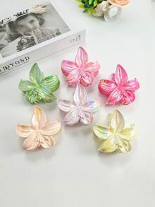 1个/3个/6个 花卉印花休闲（聚苯乙烯）多巴胺糖果色电镀彩色百合花发爪夹，优雅女士发饰 - 彩色 - 查看 2