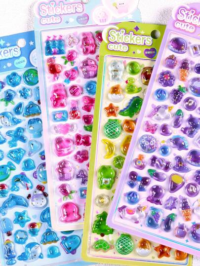 3D Embossed Crystal Stickers, Cartoon 3D Stickers For Kids, DIY Decorative Transparent Crystal Stickers With Pink Rabbit, Castle, Frog And Other Themes. Suitable For Scrapbooking, Diaries, Notebooks, Computers, Phone Cases Decoration, Featuring Embossed Clear Animal Patterns, Ideal For Decorating Phone Cases Or Notebooks.