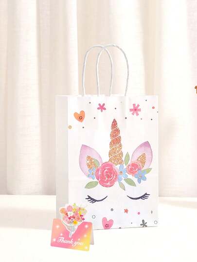 10pcs Unicorn Handle Paper Gift Bags, With Handles, Stylishly Designed, Suitable For Gift Packaging, Weddings, Holiday Parties, Theme Parties, Birthday Party Favors And Theme Party Packaging