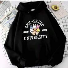 Blusa de Frio Canguru SKZOO Str@y Kids University K-POP Moletom Capote Flanelado Confortável Aconchegante Adulto e Infantil - Preto - Visão 1