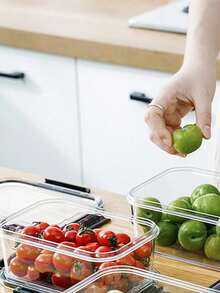 1 pieza Recipientes de almacenamiento de alimentos apilables de plástico | Aptos para lavavajillas y microondas | Fiambreras para granos, carne, frutas y verduras - Multicolor - Ver 9