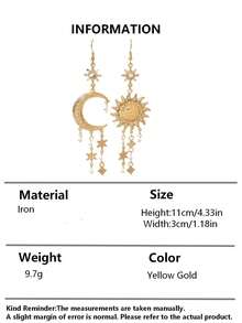 一对时尚优雅的月亮、星星、八角形水晶吊坠流苏水滴形女士耳环，适合斋月、日常休闲、新年派对、情人节约会、海滩度假、婚礼新娘及伴娘配饰 - 金黃色 - 查看 7