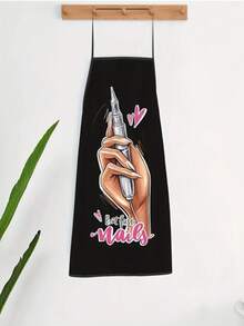 1pc Nail Art Lover's Apron - 100% Polyester Knit, Adjustable Neck Strap, Durable Chef And Gardening Apron With Hand And Nail Gun Pattern - Multicolor - View 6