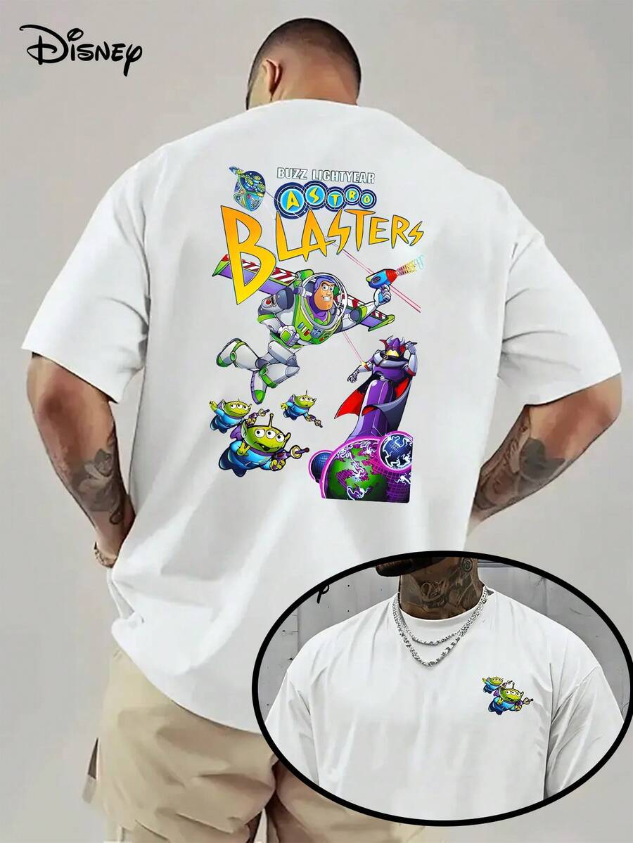 Disney Pixar Toy Story Buzz Lightyear Space Gun Shirt Men's Short Sleeve T-Shirt Comfortable Colors, Summer Leisure Theme Gifts, Shirts, Fan Products, Youth - trắng - Xem 1