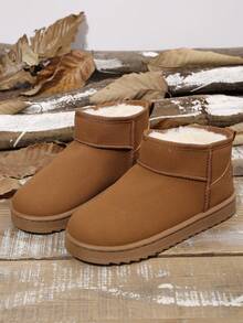 女士加厚保暖雪地靴，新款韩版加厚底冬靴，保暖内衬踝靴，防磨皮靴 - 棕色 - 查看 7
