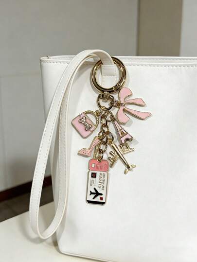 Pink Travel Themed Keychain Set, Airplane And Passport Shaped, Suitable As Bag Charm Or Keychain, Versatile Use, Ideal For Decorating Handbags And Keys. Suitable For Travel Enthusiasts, Women, Gift Givers, Jewelry Lovers, Also Suitable For Daily Commute, Travel, Gift Exchange (Birthday/Travel Anniversary), Valentine's Day Gift.