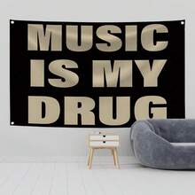 MUSIC IS MY Music Abstract Cartoon Art Design Tapestry Color Wall Hanging Flag For Bedroom Living Room Dorm Halloween Party Decor,Guys Man Cave,Modern Music Art Tapestry Banner Gift - 彩色 - 查看 1