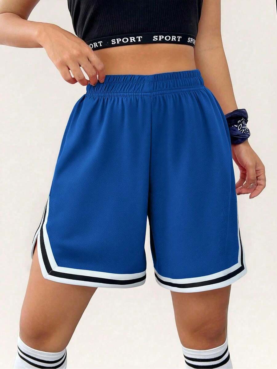 1pc Tween Girls Loose Casual Solid Color Breathable Athletic Bermuda Shorts, Summer - Blue - View 1
