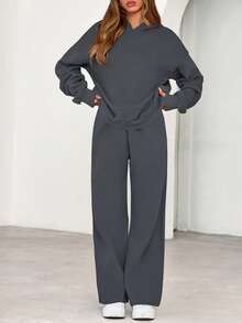 Womens Sweatsuits 2 Piece Set Casual Winter Long Sleeve Hoodie Loose Wide Leg Sweatpants Fall Tracksuit Spring Fall Clothes For Women Valentine Vacation Outfits Women - 深灰色 - 查看 4