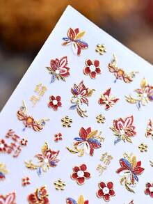 Beautizon Nailartlab Retro Embossed Nail Art Stickers Sun Heart Flower Design 3D Gold Self-Adhesive Decals For Manicure - Multicolor - View 4