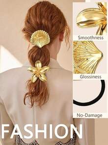 3 Pieces Golden Hairpin Set. The Metal Hairpin Is Suitable For Thick Hair. The Elegant Geometric Design. The Golden Hair Accessory Has Elasticity And Does Not Damage The Ponytail Holder. 3 Styles Of Ocean Patterns. Hairstyle Design, Simple Hair Tie, Elegant Design. High-Quality Hairpin. Multiple Packaging Hairpins. Thick Hair Solution. Essential For Fashionable Women. ,Rubber Bands ,Scrunchies ,Hair Rope Elastic Band - Multicolor - View 5