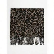 1pc Leopard Print Autumn/Winter Fashion Striped Plaid Fleece Warm Women Boucle Deep Brown Wool Thick Scarf, Warm Acrylic Scarf Like Cashmere, Bohemian Casual Windproof Couple Shawl, Comfortable Blanket Scarf, Suitable For Daily Wear For Dress - Khaki - View 3