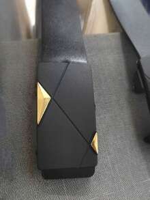 1条男士休闲黑色自动扣皮带 - 时尚商务风，是送给丈夫或男友的理想礼物，PU材质，适合搭配牛仔裤和办公服装 - 黑色 - 查看 4