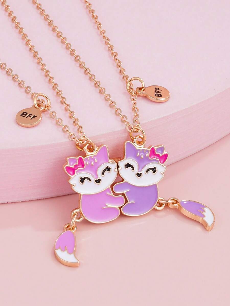 Bộ 2 mặt dây chuyền hình cáo hoạt hình có đuôi cử động được, vòng cổ tình bạn, quà tặng trang sức đeo hàng ngày. - Nhiều màu - Xem 1