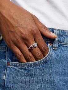 1枚奢华闪亮心形泪滴镶嵌925纯银戒指，优雅珠宝礼品，适合女性日常佩戴、情人节、生日等场合。 - 圍鑲愛心水滴 - 查看 5