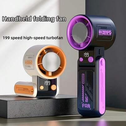 Ventilador portátil plegable y recargable por USB para verano y camping, ventilador de escritorio pequeño y portátil, con 199 velocidades de viento ajustables, indicador de capacidad de batería, conveniente para viajes, exteriores, compras y vacaciones