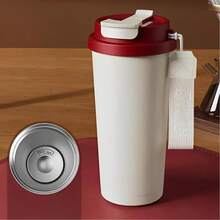 Taza de café de acero inoxidable, botella reutilizable con aislamiento de doble pared, adecuada para bebidas frías y calientes. - Rojo y blanco - Ver 1