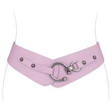 JASGOOD Wide Elastic Belts For Women Dresses Coats Black Chunky Leather Belt With Vintage Interlock Buckle - Màu tím - Xem 7