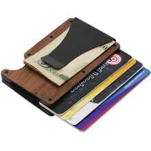 RFID Blocking Minimalist Slim Card Holder, Men's Business Holder Pocket Cash Credit Slim Wallet, American Flag Artcraft Card Holder With Money Clip, Men's Wallet - Wood - 查看 10