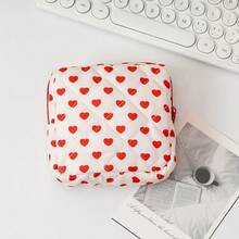 Printed Sanitary Napkin Storage Bag, Portable Large Capacity Menstrual Bag, Student Period Bag, Small Wallet, Stationery Pencil Case, Washable Makeup Bag - Heart - View 2