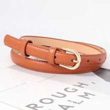 A Solid-Colored Adjustable Buckle Belt With A Belt Punch, Suitable For Summer, Autumn School Days, Parties, Festivals, And Other Occasions - Camel - View 9