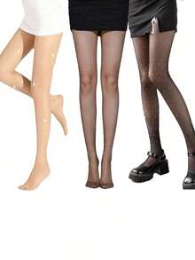 1件装女士透明闪亮星星水钻装饰连裤袜，紧身款，春夏款，舒适保暖 - 彩色 - 查看 36