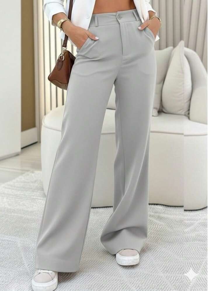 calça feminina pantalona calça social com bolso - Cinza - Visão 2