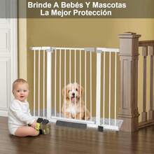 CYBeaoWink Puerta de  para Bebés 49in Puerta de  Niños y Mascotas con Cierre Automático y Fijación a Presión Kit de Extensión de 2.7"/5.5"/8.2" Incluido para Escaleras Puertas - blanquecino - Ver 2