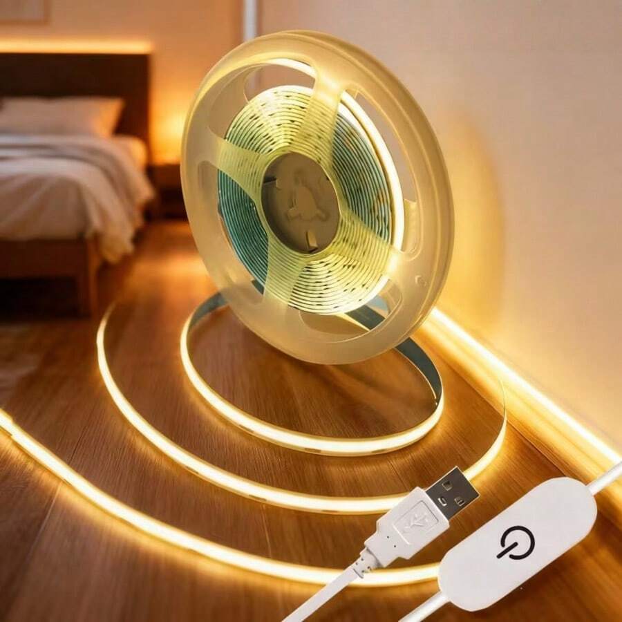 DC5V USB供电COB LED灯带，触摸开关可调光，超亮无眩光无光斑，自粘式免钻孔安装，卧室/电视背光/梳妆镜/橱柜/艺术面板/家居装饰专用LED灯，节日装饰风格，适用于生日/太空主题/情人节/复活节氛围灯，自粘式LED灯带，客厅吸顶灯，卧室配件，房间装饰