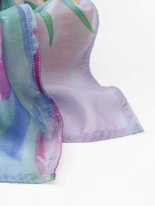 1件装女士宽边印花围巾，可作头巾、头饰，水彩画图案，轻盈透气，防晒百搭，优雅日常配饰，四季皆宜。 - 彩色 - 查看 9