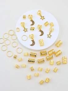 45pcs Women's Braided Hair Rings, Moon & Star Braided Hair Clips, Fashionable & Unique Hair Accessories