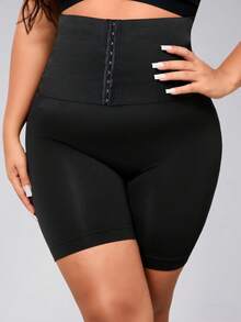 Zimi Collection 大尺碼女款無縫高腰塑形短褲 1XL-5XL 黑色 前開扣 收腹束腰 提臀 壓力運動短褲 - 黑色 - 查看 6