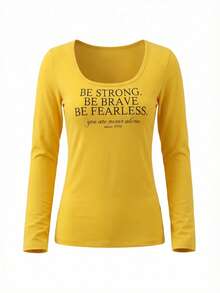 美式性感V领长袖T恤，修身腰部设计 - 黃色 - 查看 8