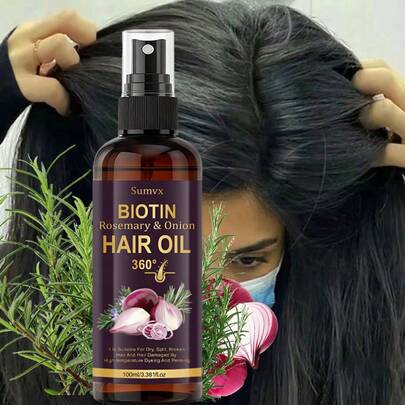 3.38盎司生物素、迷迭香和洋葱油强韧护发喷雾 - 专为受损、脆弱发质配制，改善分叉和毛躁，增强光泽，促进头皮健康，适合所有发质。一款柔顺的免洗护发喷雾。