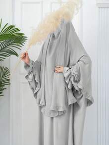 Bộ 2 món (Khimar + Abaya) Trang phục cầu nguyện Hồi giáo, Áo choàng dài Abaya kết hợp với khăn trùm đầu Hijab cùng màu, Trang phục cầu nguyện Jilbab thiết yếu ngoài trời, Áo choàng Abaya dành cho nữ, Abaya cho phụ nữ Hồi giáo - Nhiều màu - Xem 4