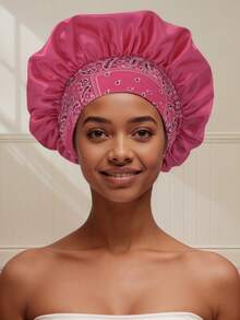 1 pieza Gorro de dormir de seda, gorro de dormir con estampado elástico y ala ancha para mujeres, gorro de dormir de seda suave, adecuado para cabello rizado (patrón de impresión aleatorio) - Color - Ver 25