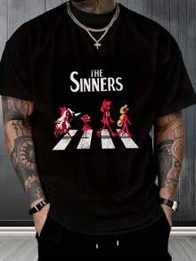 Camiseta Hombre The Sinners, Crossing Abbey Road, Diseño Hazbin Hotel, Conciertos y Encuentros, Fans de Anime y Música, Ropa Casual, 2026, Viral, Urbano,playera de hombre,ropa de hombre,playeras,parejas,envio nacional,regalo para hombre,oversize hombre. - Negro - Ver 1
