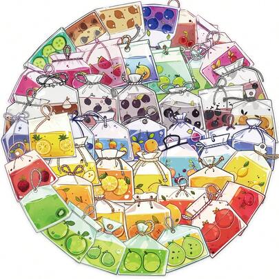 50pcs Fruit Tea Bag Stickers, Creative Graffiti Stickers, Office Supplies, Mobile Phone And Computer Stickers, High-Value, Waterproof, Cool Stickers, Fun, Classic Gift Decorations, Value Pack, Cute Cartoon Stickers, Cool Anime Stickers, Decorative Stickers, Waterproof, Phone Case Decoration Stickers