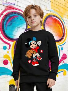 1pc Disney Mickey Mouse Retro Graffiti "Baseball Vibes" Graphic Tween Boys Cool Sweatshirt (Cozy & Versatile) - Perfect For School Days, Hangouts, And Urban Street Outfits - Black - View 2