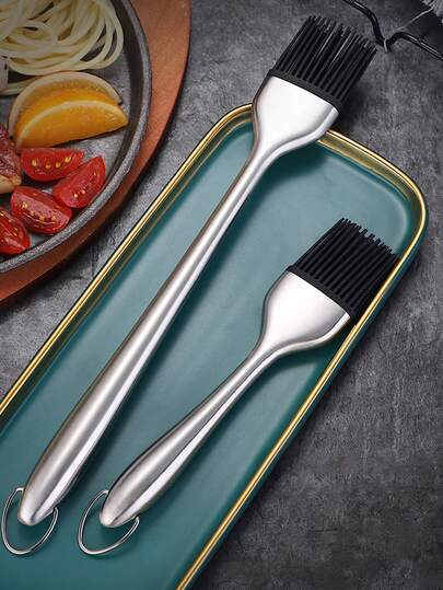 1pc Stainless Steel High Heat Resistant BBQ Basting Brush, Silicone Bristle Baking Brush