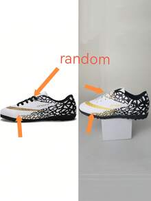 All-Season Sports Competition Football Shoes, For Teenagers And Students, Football Training Shoes, Football Match Shoes, Soft Spikes, Comfortable (Shoelaces In Black & White, Asymmetrical Camouflage Pattern On Uppers) - White - View 10